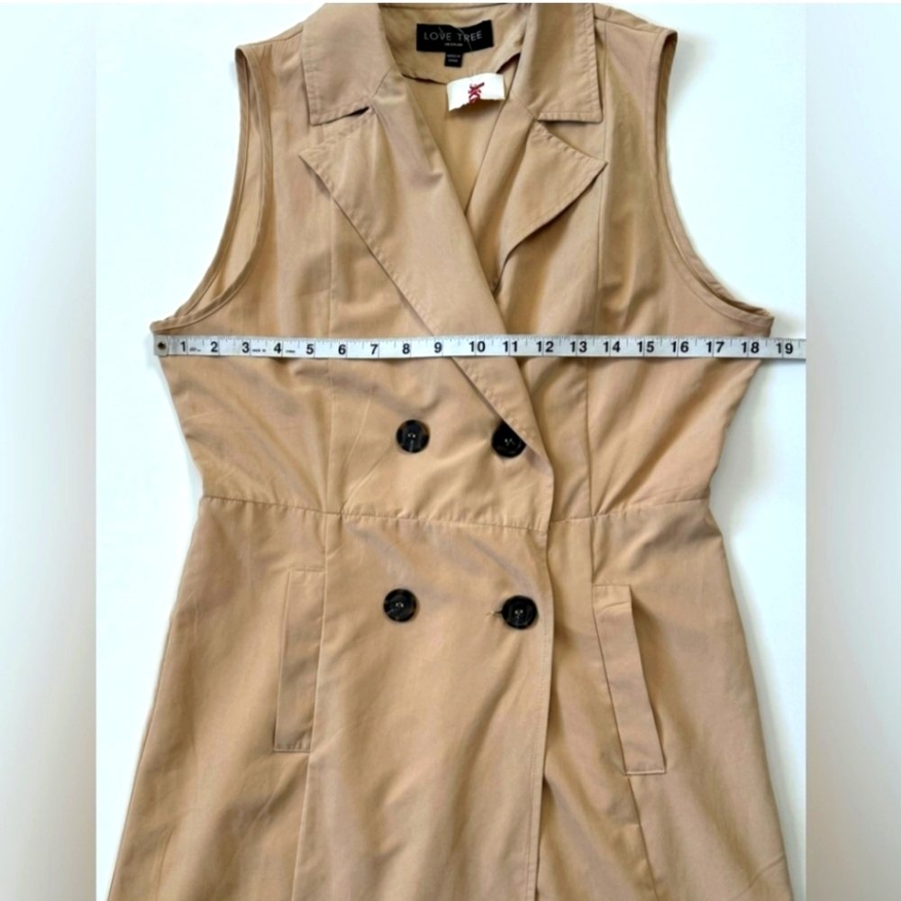 Love Tree Double Breasted Two Button Trench Vest Size Medium NWOT - Picture 2 of 8